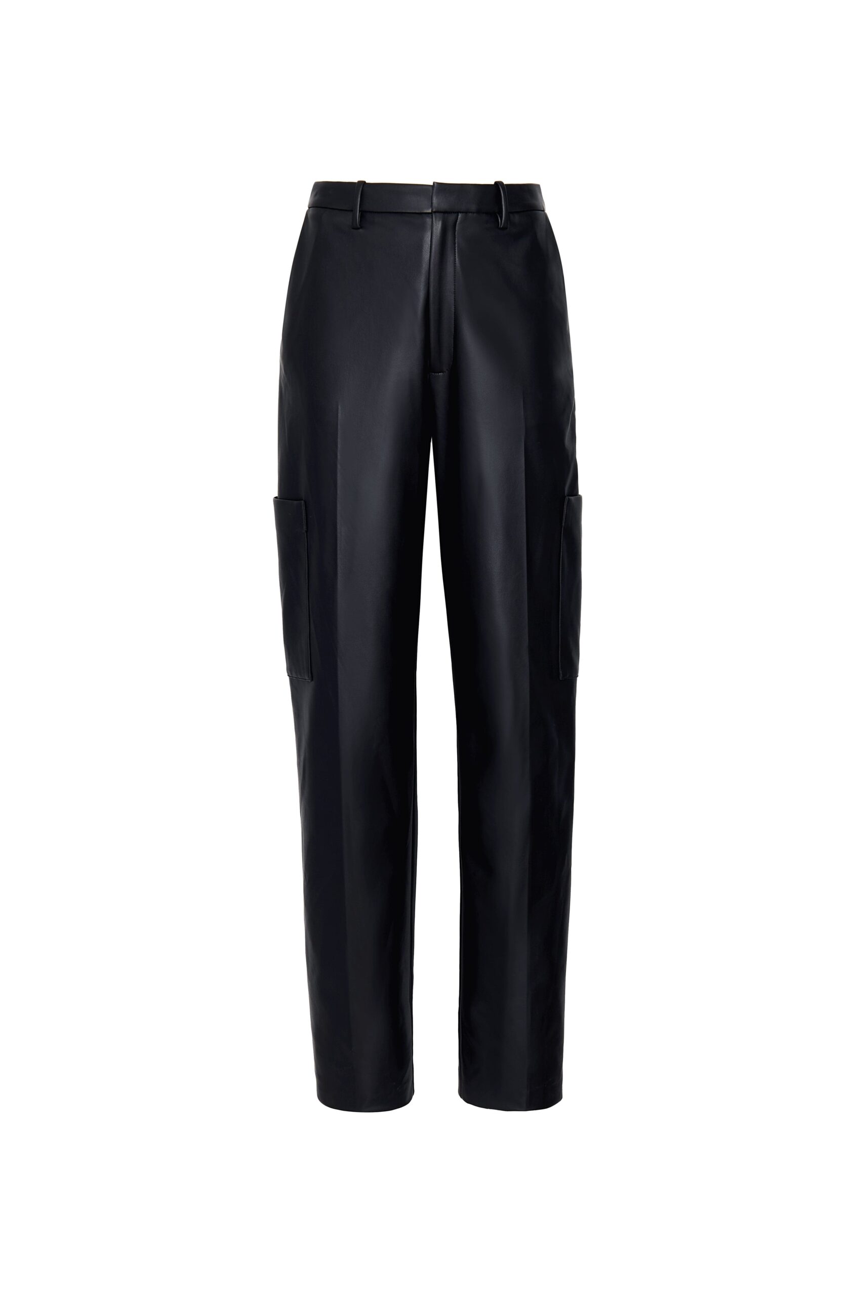 Stretch Faux Leather Tapered Trouser in Black