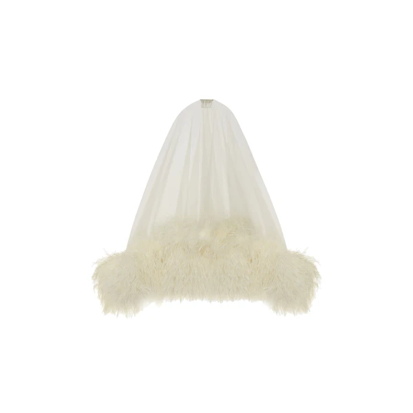 Tulle Veil With Feathers in Cream