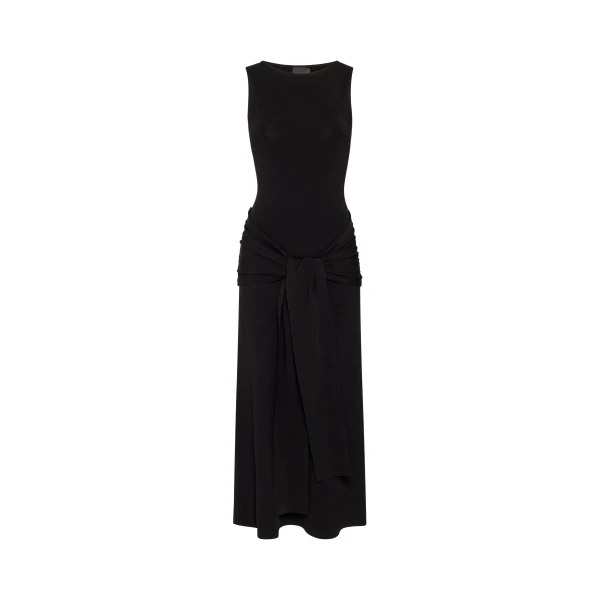 Viscose Waist Tie Dress in Black