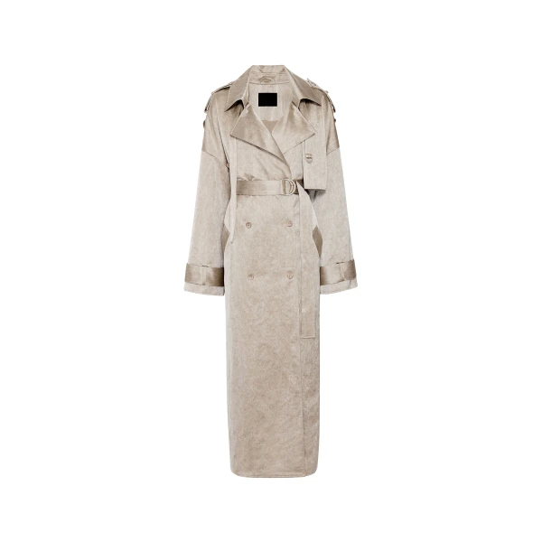 Washed Cotton Double Breasted Trench in Washed Silver