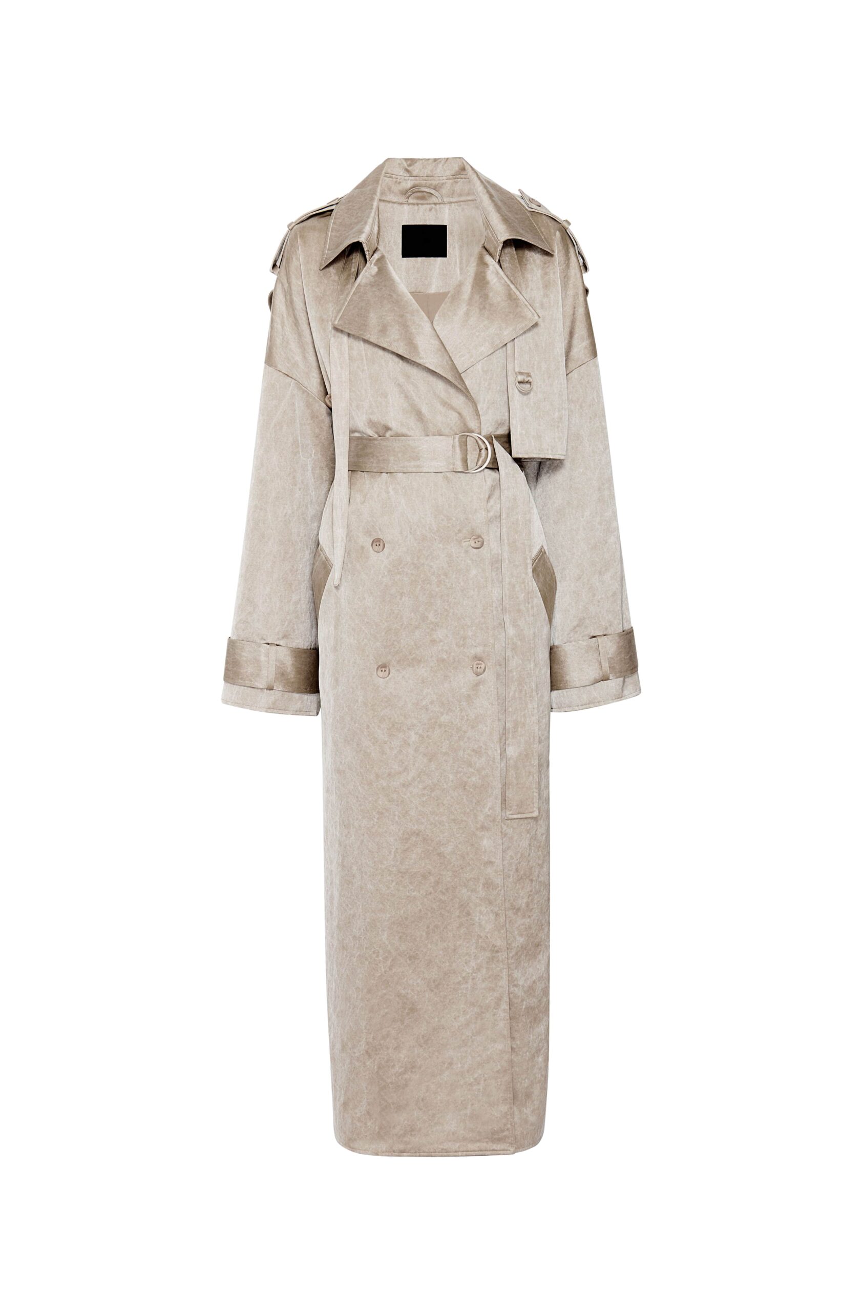 Washed Cotton Double Breasted Trench in Washed Silver
