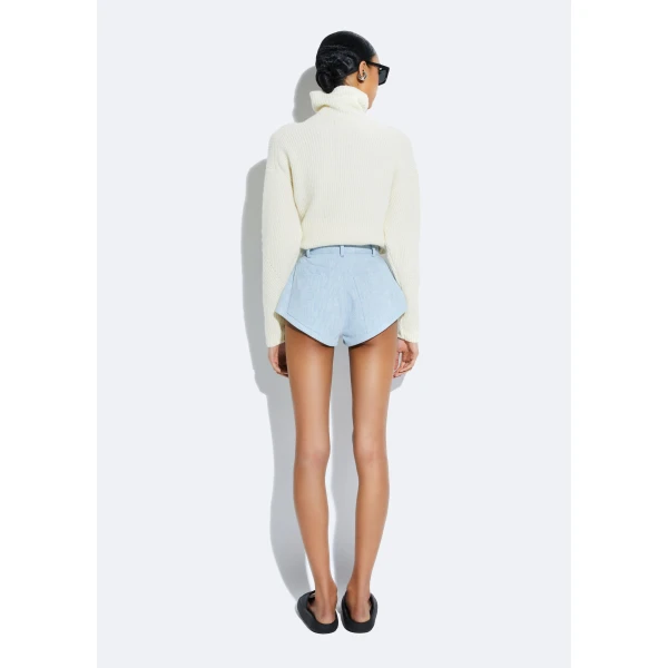 washed denim mini short