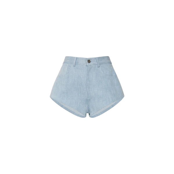 Washed Denim Mini Short in Light Indigo