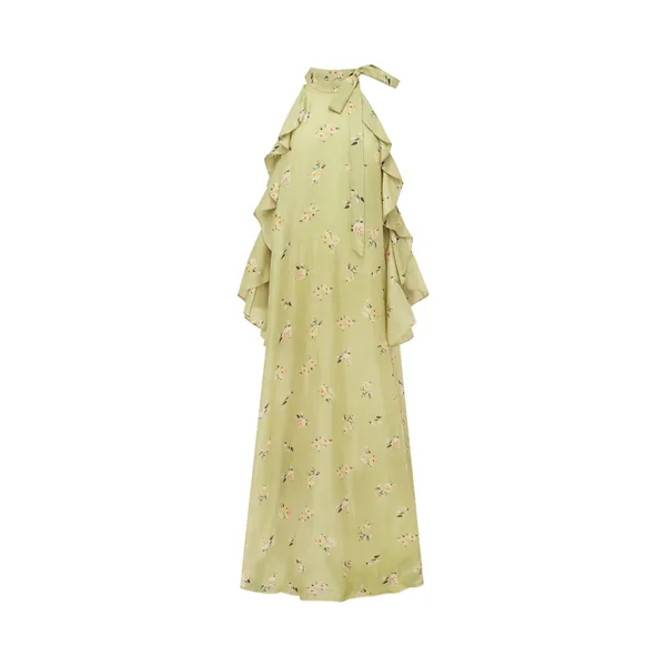 Anne Ruffled Maxi Dress in Pistachio Rose Print
