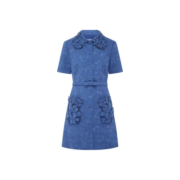Ashley Appliqué Vegan Suede Mini Dress in Azure