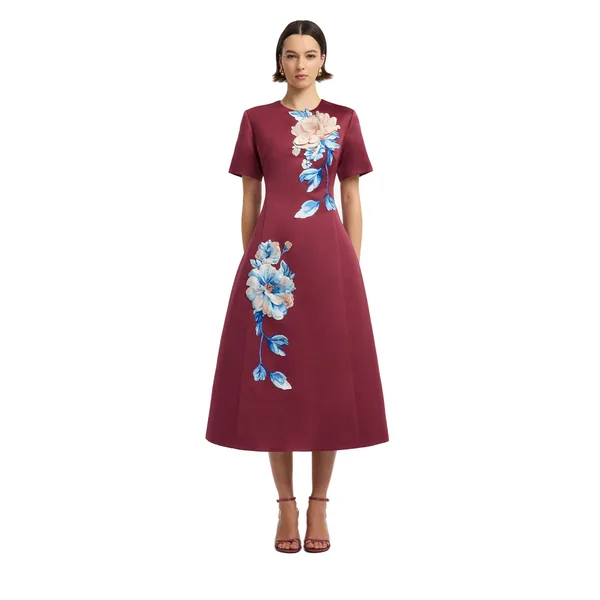 Caroline Embroidered Short Sleeve Midi Dress
