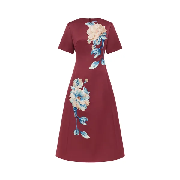 Caroline Embroidered Short Sleeve Midi Dress in Cosmos Print