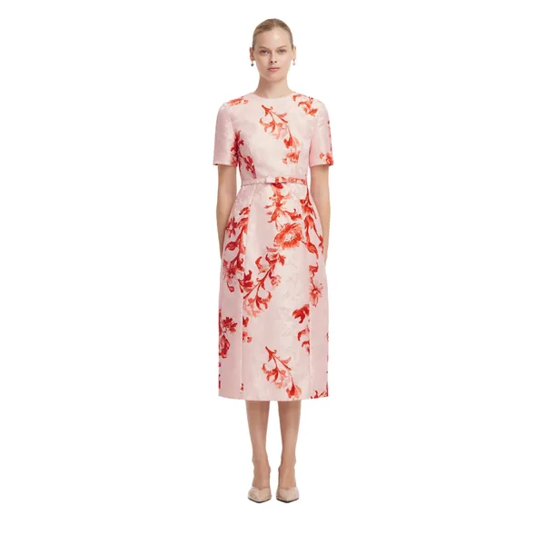Elizabeth Jacquard Short Sleeve Midi Dress