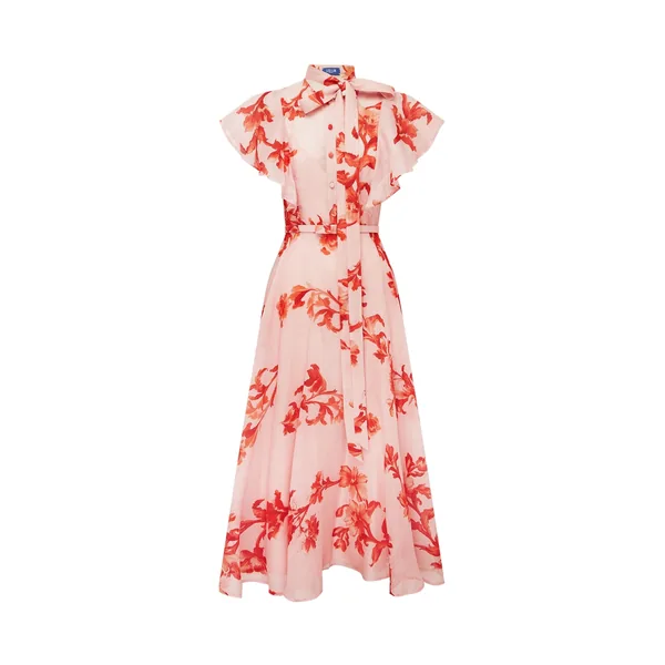 Elsie Flutter Sleeve Midi Dress in Magnolia Print