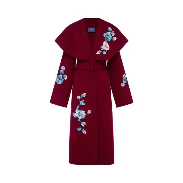 Joan Embroidered Wool Coat in Cosmos Print