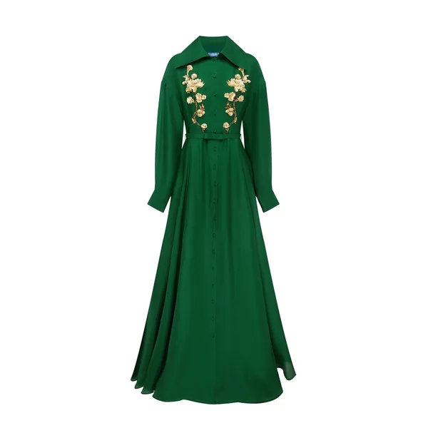 Josephine Embellished Silk Gown in Forest