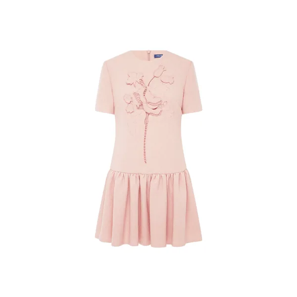 Joyce Appliqué Tweed Short Sleeve Mini Dress in Dusty Pink