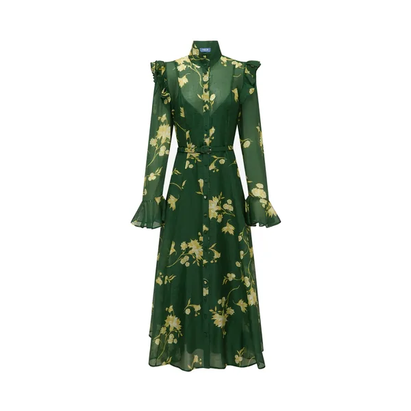 Katrina Butterfly Sleeve Midi Dress in Forest Print