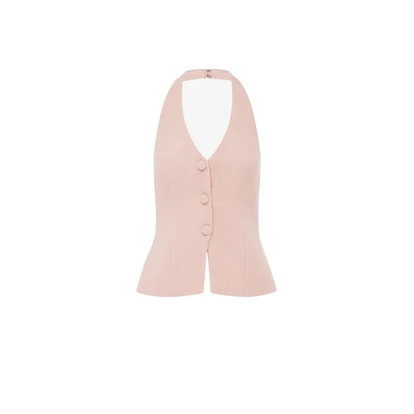 Millie Tweed Halterneck Top in Dusty Pink
