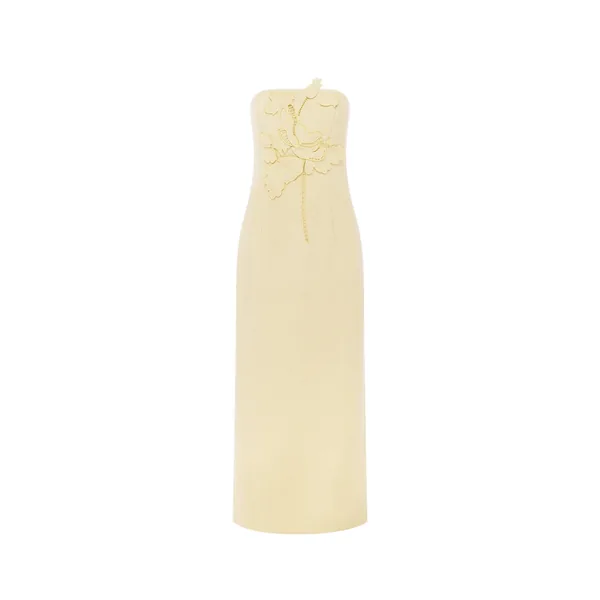 Rayna Appliqué Tweed Maxi Dress in Dusty Yellow