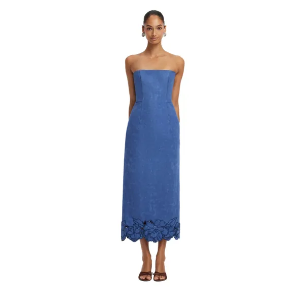 Rayna Appliqué Vegan Suede Bustier Maxi Dress