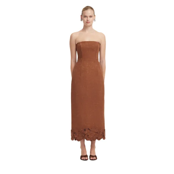 Rayna Appliqué Vegan Suede Bustier Maxi Dress