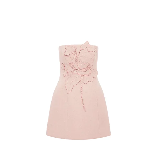 Roselle Appliqué Tweed Bustier Mini Dress in Dusty Pink