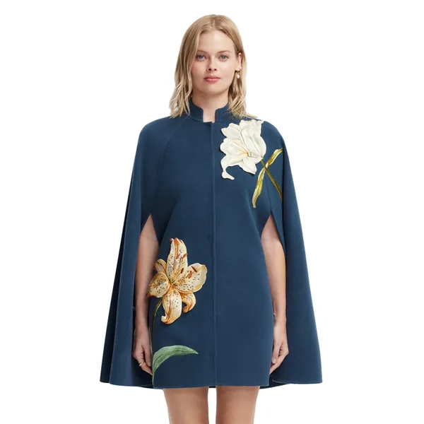 Sloane Embroidered Wool Cape Jacket