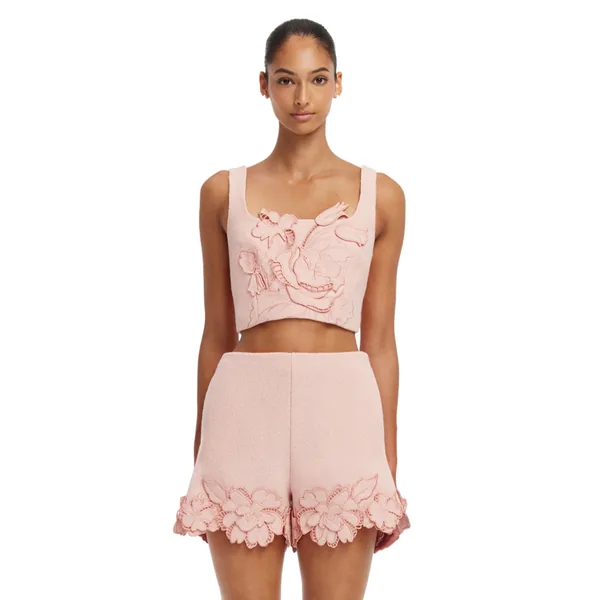 Vivian Appliqué Tweed Crop Top