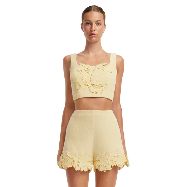 Vivian Appliqué Tweed Crop Top