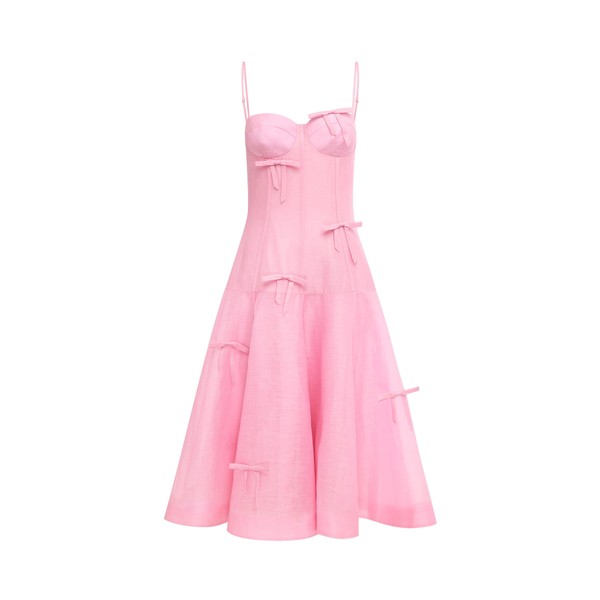 Leo Lin Marisol Bow Midi Dress in Pink