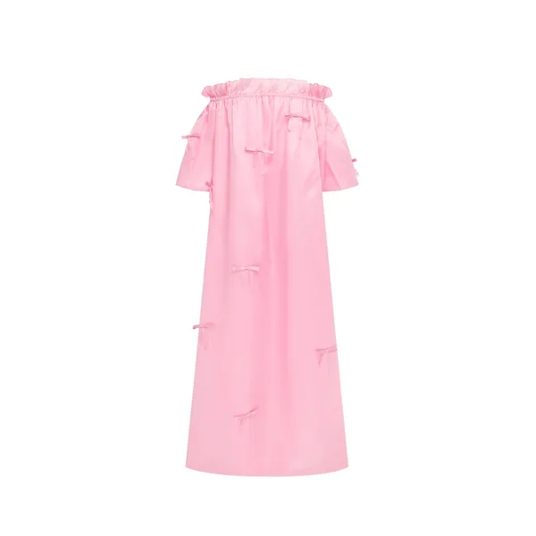 Liana Bow Off Shoulder Maxi Dress in Pink
