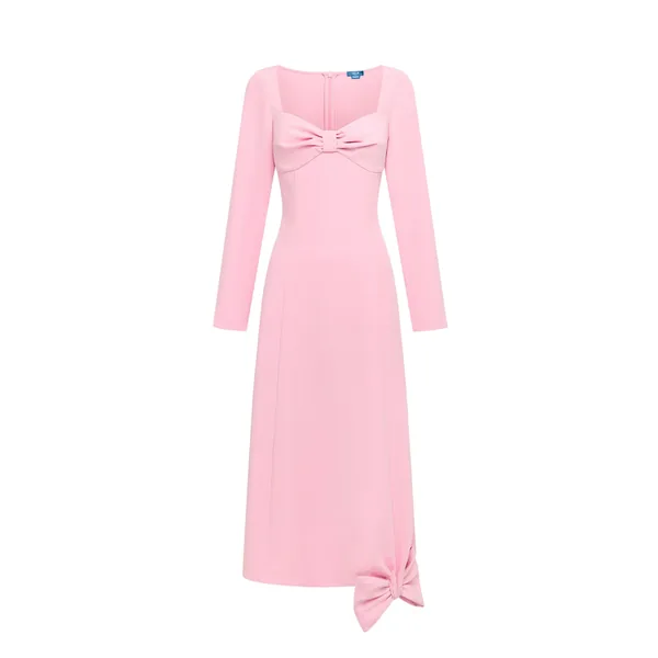 Erika Twist Bodice Bow Midi Dress in Pink