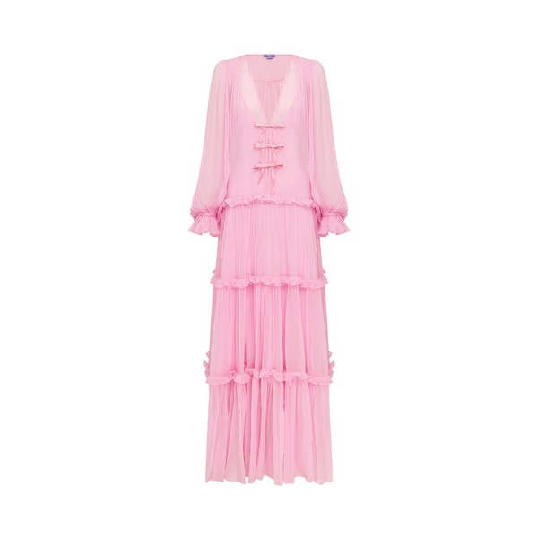 Leo Lin Teresa Bow Tiered Maxi Dress in Pink