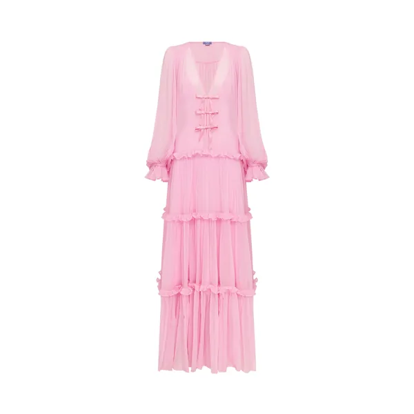 Teresa Bow Tiered Maxi Dress in Pink