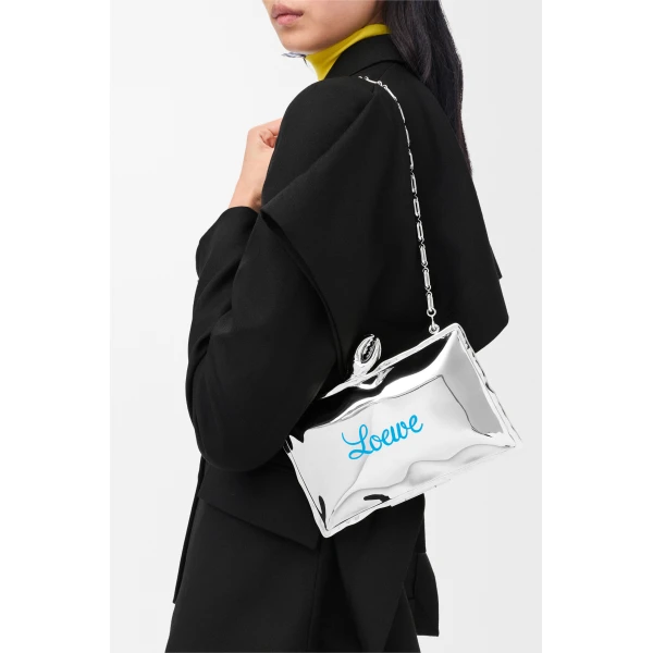 Loewe Blown minaudiere in brass and enamel, Silver/Blue | Mini Bags | Coveti