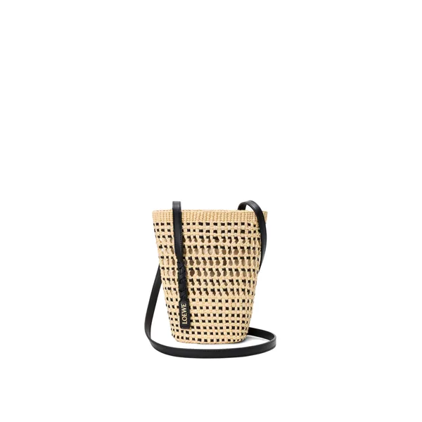 Loewe Braid pocket in iraca palm and calfskin, Natural/Black | Clutch Bags | Coveti