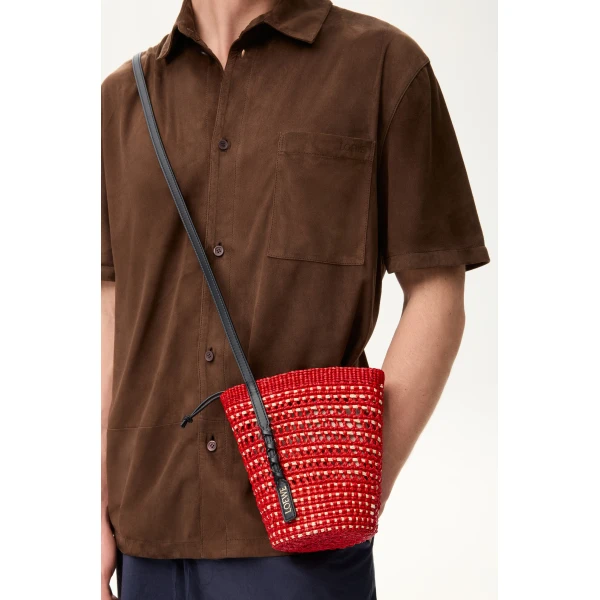 Loewe Braid pocket in iraca palm and calfskin, Red/Natural | Clutch Bags | Coveti