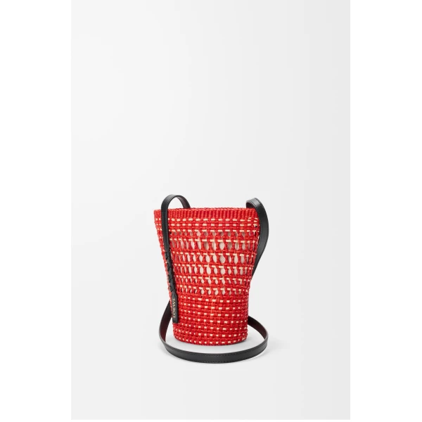 Loewe Braid pocket in iraca palm and calfskin, Red/Natural | Clutch Bags | Coveti
