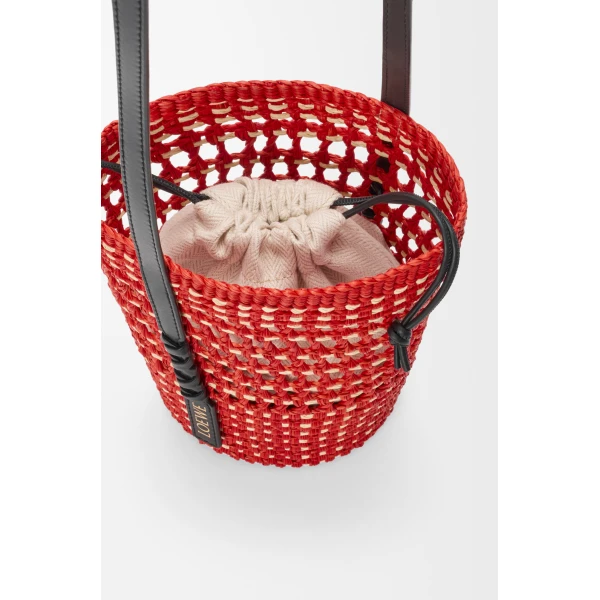 Loewe Braid pocket in iraca palm and calfskin, Red/Natural | Clutch Bags | Coveti