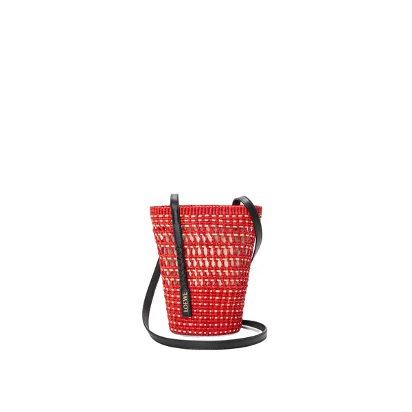 Loewe Braid pocket in iraca palm and calfskin, Red/Natural | Clutch Bags | Coveti