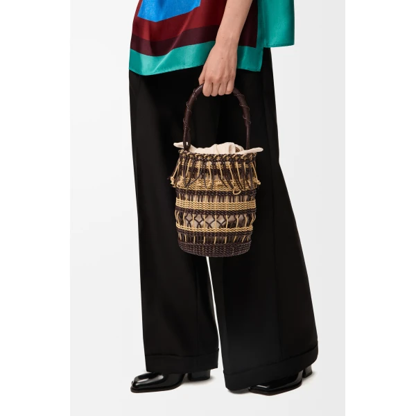 Loewe Bucket in cord and leather, Dark Brown/Multicolor | Bucket Bags | Coveti