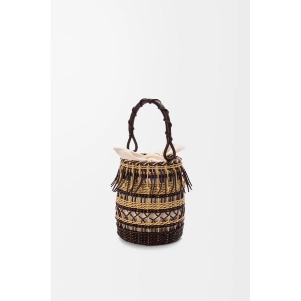 Loewe Bucket in cord and leather, Dark Brown/Multicolor | Bucket Bags | Coveti