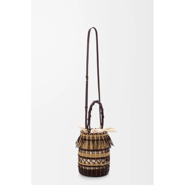 Loewe Bucket in cord and leather, Dark Brown/Multicolor | Bucket Bags | Coveti