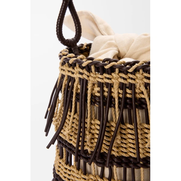 Loewe Bucket in cord and leather, Dark Brown/Multicolor | Bucket Bags | Coveti