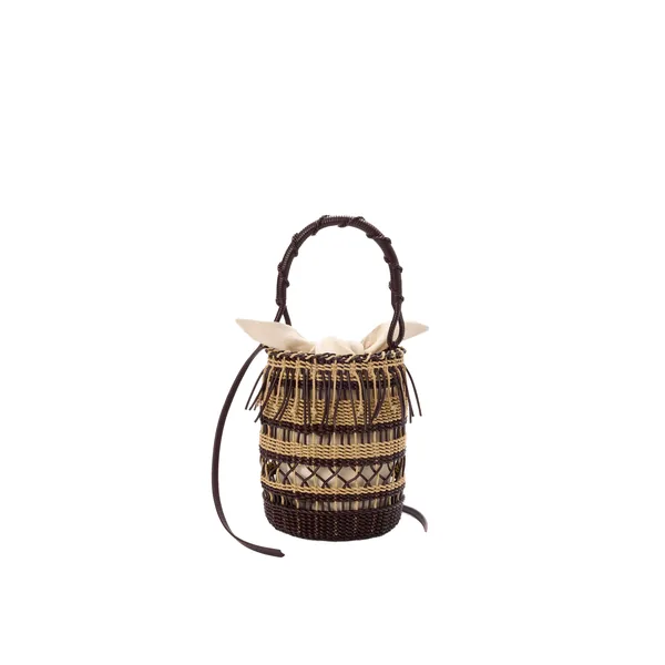 Loewe Bucket in cord and leather, Dark Brown/Multicolor | Bucket Bags | Coveti