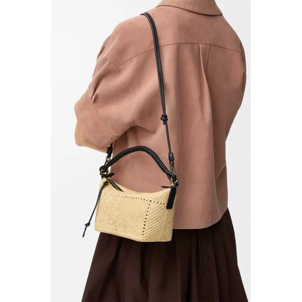 Loewe Cala mini bag in classic calfskin and raffia, Natural/Black | Totes & Top-Handle Bags | Coveti