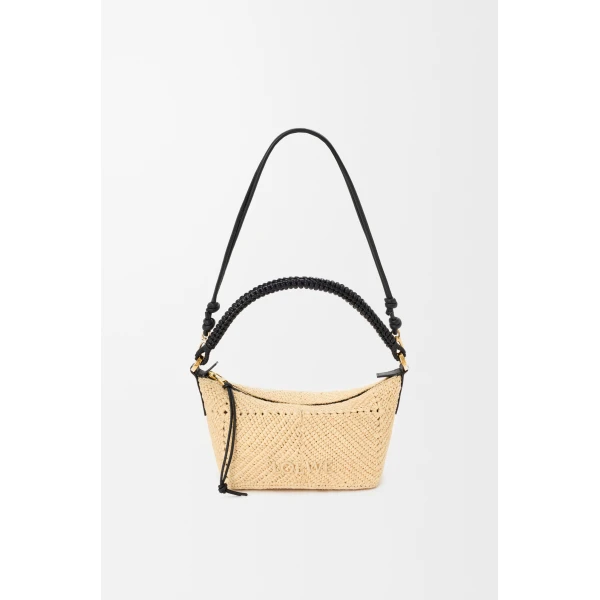 Loewe Cala mini bag in classic calfskin and raffia, Natural/Black | Totes & Top-Handle Bags | Coveti