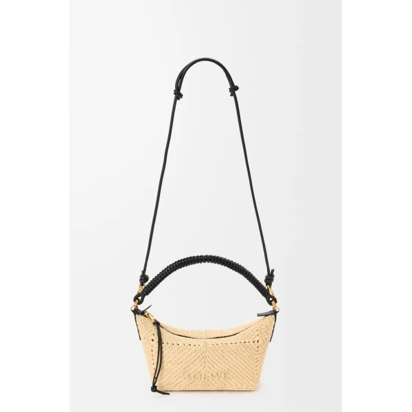 Loewe Cala mini bag in classic calfskin and raffia, Natural/Black | Totes & Top-Handle Bags | Coveti