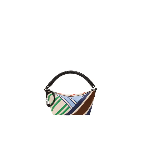Cala mini bag in embroidered canvas and calfskin, Ecru/Multicolor