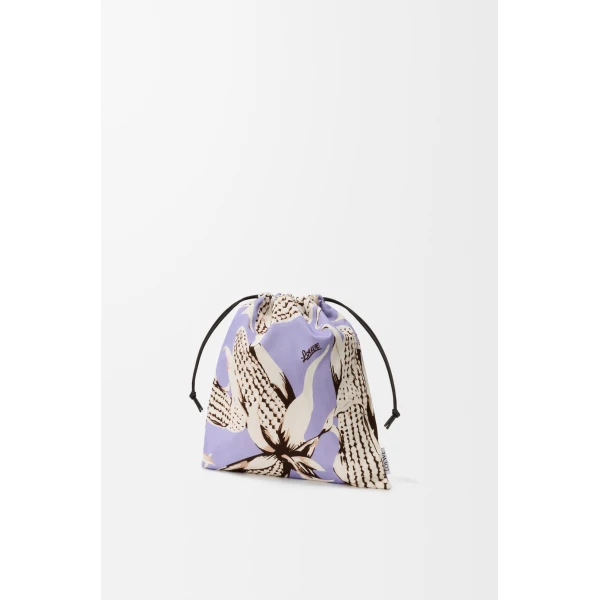 Loewe Corn small drawstring pouch in canvas, White/Lilac | Clutch Bags | Coveti