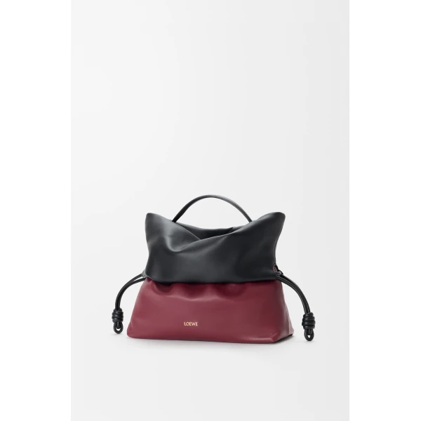 Loewe Flamenco Rolled bag in bicolour mellow nappa lambskin, Black/Copper Red | Shoulder & Crossbody Bags | Coveti