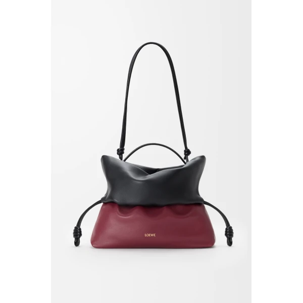 Loewe Flamenco Rolled bag in bicolour mellow nappa lambskin, Black/Copper Red | Shoulder & Crossbody Bags | Coveti