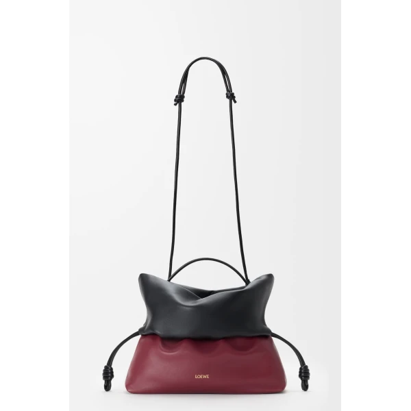 Loewe Flamenco Rolled bag in bicolour mellow nappa lambskin, Black/Copper Red | Shoulder & Crossbody Bags | Coveti