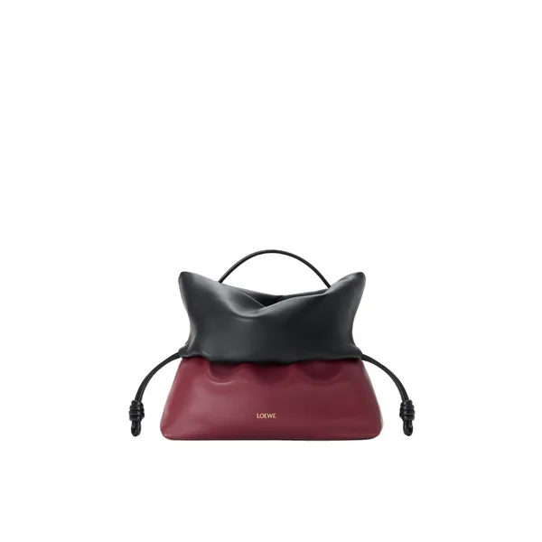 Loewe Flamenco Rolled bag in bicolour mellow nappa lambskin, Black/Copper Red | Shoulder & Crossbody Bags | Coveti
